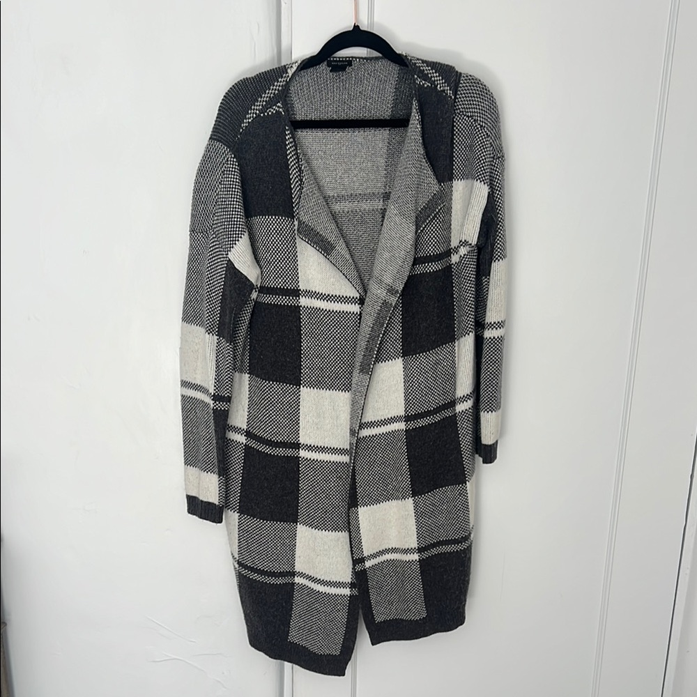 Ann Taylor charcoal  and White Checkered Knit Cardigan